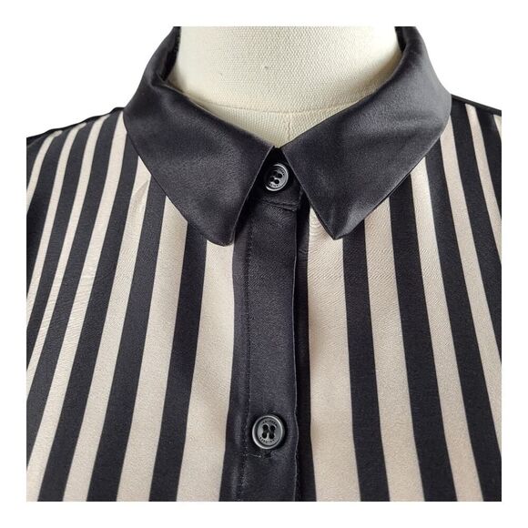 NEW Halogen Small Geo Boxed Black and White Striped Shirt Button-Up Retro Casual - Picture 8 of 15